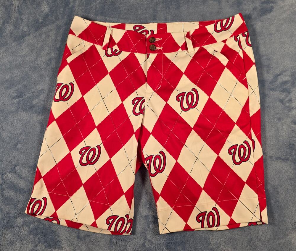 Loudmouth Ladies Washington Nationals Golf Shorts Size 8 MLB Argyle Red White